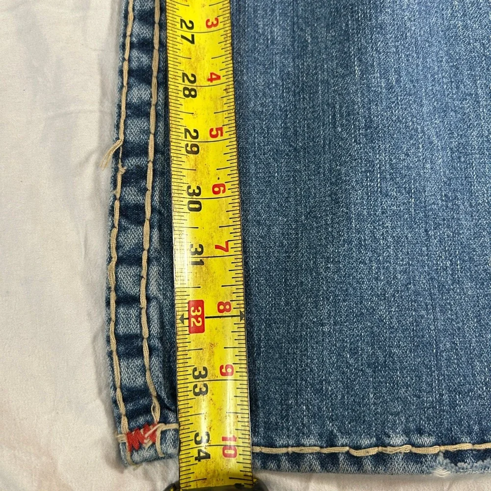 True Religion Ricky Super T Mens 40 Blue Jean Red Thick Stitch Straight Made USA